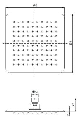 SUS304 SQUARE Rain Shower Head 8"