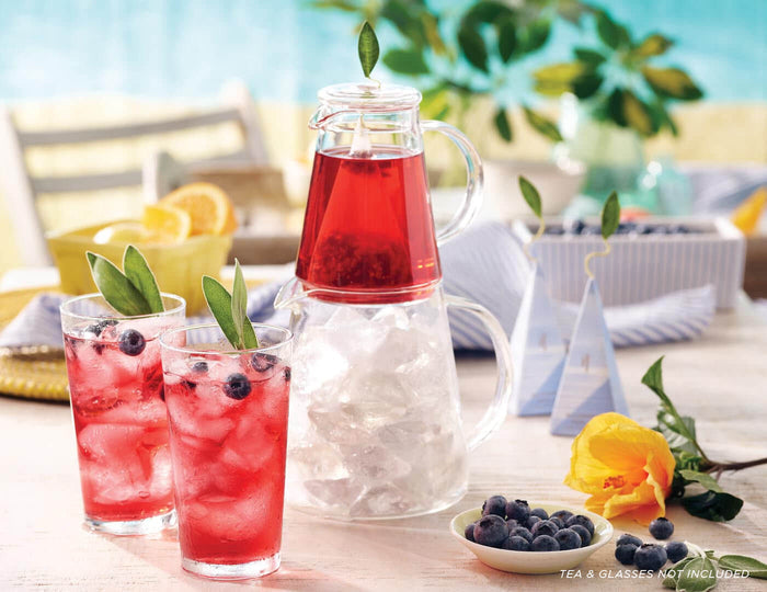 Tea Over Ice Pitcher Set next to Glasses