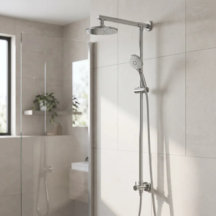 Top Inlet Exposed Shower Bar Set - Chrome in a room setting