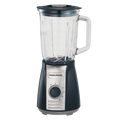 Black and silver Morphy Richards blender on a white background