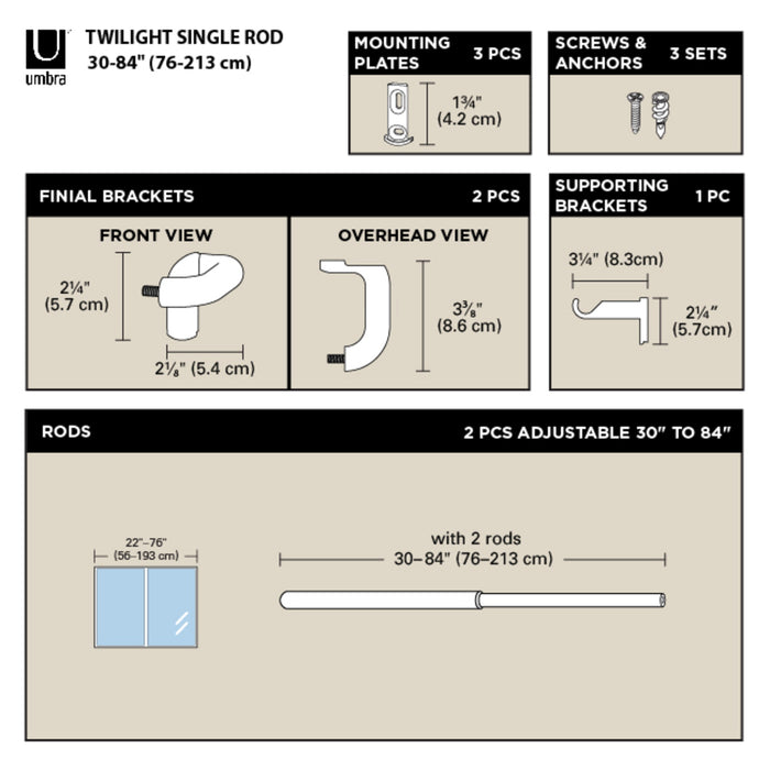 30-84" (76-213 cm) / Matte-Nickel / 3/4" (1.9 cm)