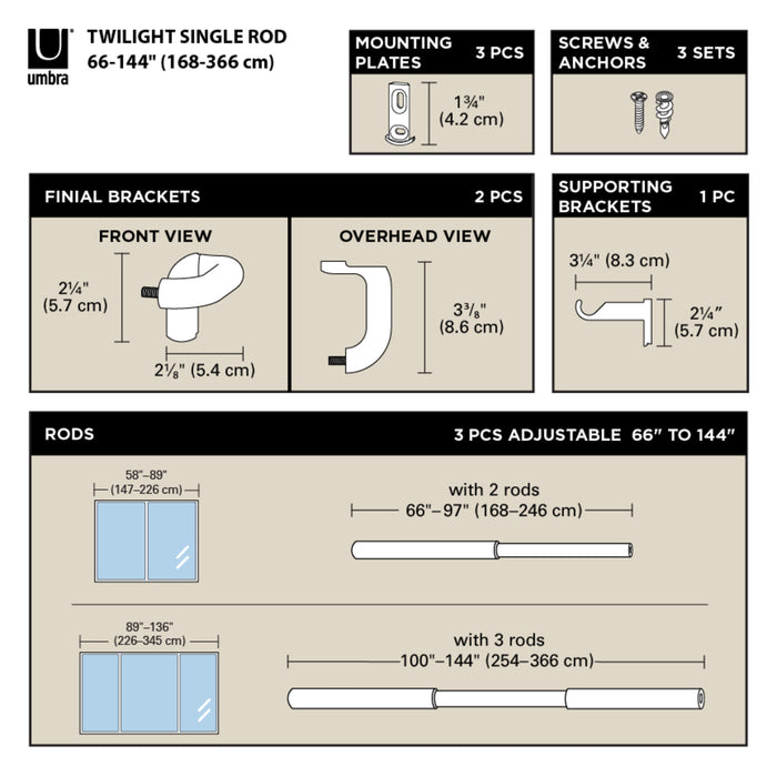 66-144" (168-365 cm) / Matte-Black / 3/4" (1.9 cm)