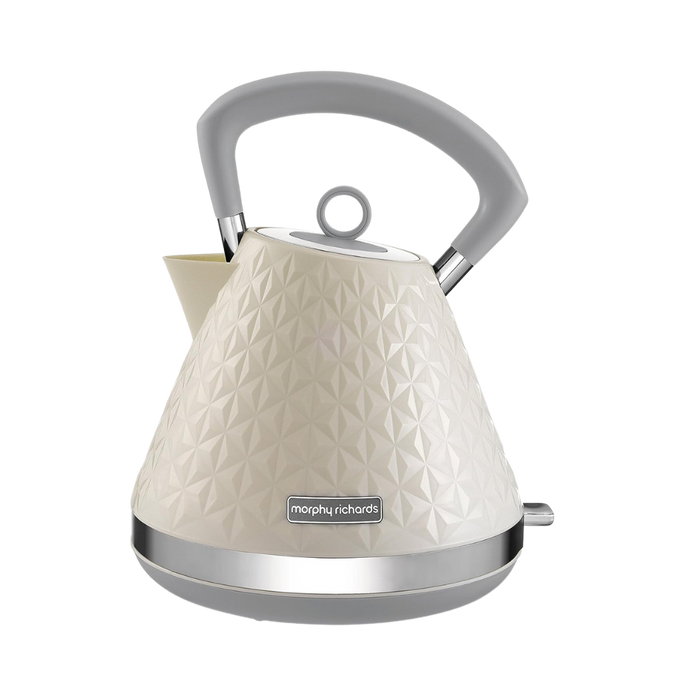A cream-colored Vector Pyramid style electric kettle with a 3D patterned finish and a silver handle and spout cap.