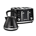 A blackVector brand electric kettle and toaster set on a white background, showcasing their sleek design with geometric patterns.