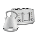 A whiteVector brand electric kettle and toaster set on a white background, showcasing a modern geometric pattern design.