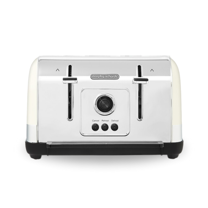 A white 4-slice Venture toaster with variable browning controls and high lift levers, against a plain background.
