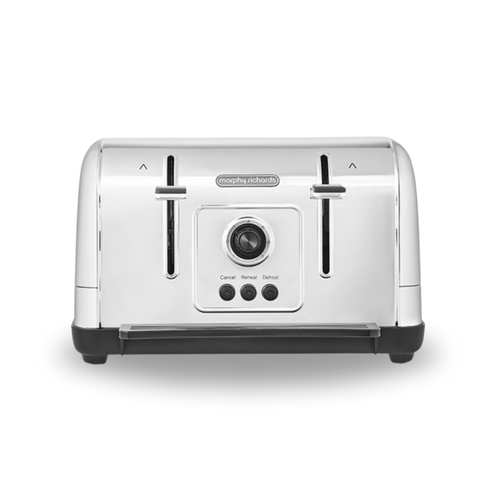 A silver 4-slice Venture toaster with variable browning controls and high lift levers, against a white background.