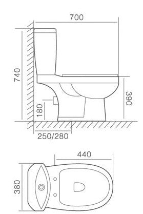 VIXI Washdown WC Complete Set (P-180mm) - White