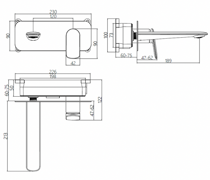 Wall Mounted 2 Hole Basin Mixer with Backplate - French Gold