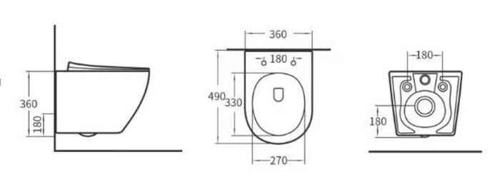 Washdown Spinning Flush Wall Hung WC Complete Set with UF Seat Cover (P-180mm) - White