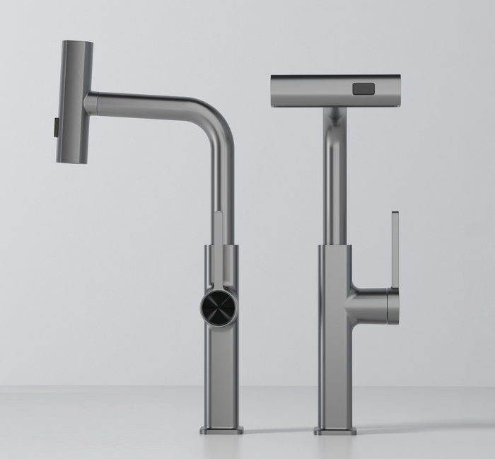 Waterfall Pillar Sink Mixer - Grey