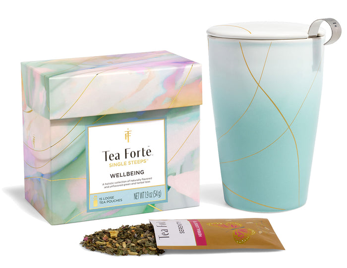 Wellbeing Loose Tea Tasting Set Bundle with 15 singles steeps and one Kati Cup