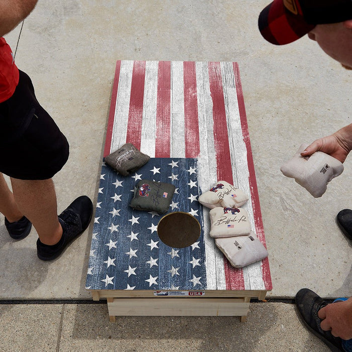 White Rustic Wood American Flag Star Cornhole Boards - ACA - 000093 | American Cornhole Association