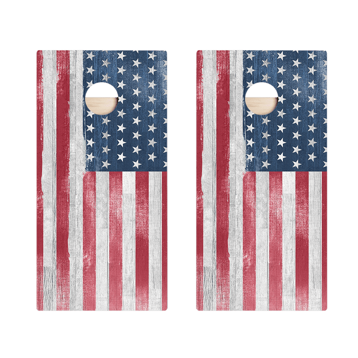 White Rustic Wood American Flag Star Cornhole Boards - ACA - 000093 | American Cornhole Association