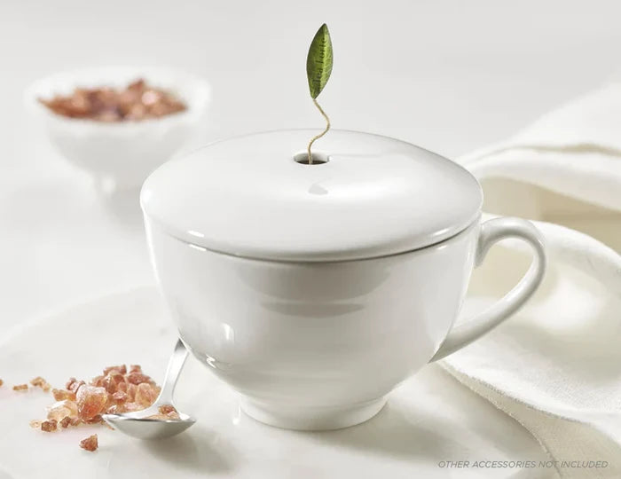Café Cup in Bone white with amber sugar and teaspoon
