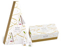 Tea Forte Winter Chalet gift set with triangular box containing tea packets and rectangular box with gold branch pattern desi