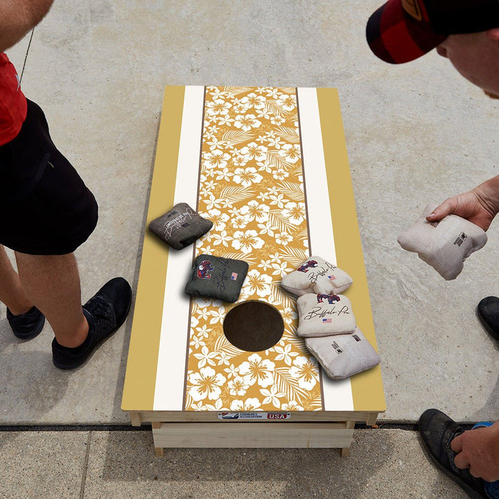 Yellow Hawaiian Hibiscus Star Cornhole Boards - ACA - 000546 | American Cornhole Association